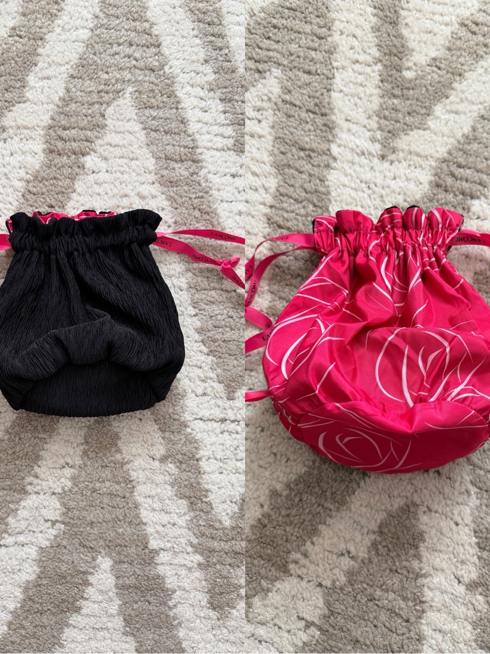 Lancome Reversible Drawstring Cosmetic Pouch in Black and Hot Pink